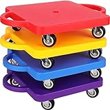 4 Pieces Sports Scooter Board Bulk Sitting Scooter Board with Handles Plastic Casters Sport Flat Scooter for Kids Children Gym Indoor Outdoor Activities Play Equipment (Colorful)