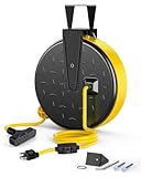 DEWENWILS 30 Ft Retractable Extension Cord Reel, Ceiling/Wall Mount 16/3 Gauge SJTW Power Cord with 3 Electrical Outlets Pigtail for Garage and Shop, Metal Plate, ETL Listed