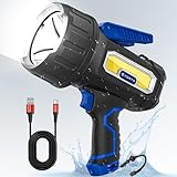 FORTO Rechargeable Spotlight with 2000 LM, 2025 Brightest Handheld Spotlight Flashlight with 120° Foldable Stand, 6 Light Modes IPX7 Waterproof Spotlight for Boating Hunting Camping Hiking (Blue)