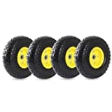 (4-Pack)10-Inch Solid Rubber Tires and Yellow Wheels-Replacement 4.10/3.50-4”Tires and Wheels with 5/8” Axle Bore Hole, 2.17”Offset Hub, and Double Sealed Bearings-Perfect for Gorilla Carts