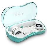 Waterproof Facial Cleansing Spin Brush Set with 3 Exfoliating Brush Heads - Complete Face Spa System by Fancii - For Gentle Exfoliation and Deep Scrubbing (Aqua)