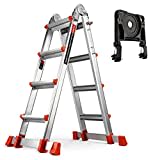 Soctone Ladder, A Frame 4 Step Ladder Extension Ladder, 15 Ft Multi Position Ladder & Removable Tool Tray with Stabilizer Bar, 330 lbs Weight Rating Telescoping Ladder for Household or Outdoor Work