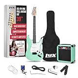 LyxPro 39 inch Electric Guitar Kit Bundle with 20w Amplifier, All Accessories, Digital Clip On Tuner, Six Strings, Two Picks, Tremolo Bar, Shoulder Strap, Case Bag Starter, Green Electric Guitar