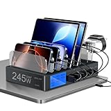 Multiport USB Charging Station, slitinto 245W Charging Station for Multiple Devices, 7 Ports Detachable Desktop Docking Station for Smartphone & Tablet