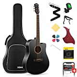 Donner 41" Full-Size Acoustic Guitar for Adults, Black Cutaway Acustica Guitarra Bundle Beginner Kit with Online Lesson, DAG-1CB/DAD-160CD