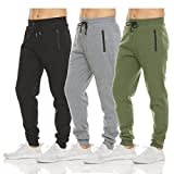 PURE CHAMP Mens 3 Pack Fleece Active Athletic Workout Jogger Sweatpants for Men with Zipper Pocket and Drawstring Size S-3XL, Set 3, Large