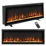 Tangkula 50 Inches Electric Fireplace in-Wall Recessed, Wall Mounted and Freestanding, 750W/1500W Linear Fireplace Heater with Remote Control, Adjustable Flame Color & Brightness