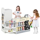 Costzon Pretend Grocery Store Playset, Wooden Supermarket Toy Set for Kids with Chalkboard, Cash Register, Vending Machine, Play Food Accessories, Toddler Play Store, Gift for Boys & Girls