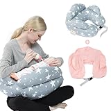 Chilling Home Nursing Pillow for Breastfeeding with 2 Full Cotton Replacement Cover, Original Breastfeeding Pillows with Removable Covers, Adjustable Waist Strap, Grey+Pink