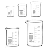 Labasics Glass Beaker Set, Borosilicate Glass Graduated Low Form Griffin Beakers in 5 Sizes, 50 ml/100 ml/250 ml/500 ml/1000 ml (1 L), Combo Pack