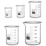 StonyLab Glass Beaker Set, Borosilicate Glass Graduated Low Form Griffin Beakers in 5 Sizes, 50 ml/100 ml/250 ml/500 ml/1000 ml (1 L), Combo Pack