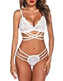 Avidlove Sexy Lingerie Set for Women V Neck Nightwear Strappy Lace Bralette Set Sexy Underwear White S