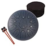 LOMUTY Steel Tongue Drum 12 Inch 11 Notes Steel Drums for Adults Hand pan Drum with Bag, Music Book, Mallets etc, Ethereal Drum Metal Drum Instrument for Meditation Yoga (12'', Navy)