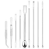 stonylab 9 Pcs Lab Micro Spoon and Spatula Set, Stainless Steel Double-Ended Lab Spatulas Sampling Spoons Micro Scoopulas Weighting Set with Tweezers