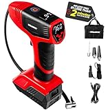 Bullseye Pro Tire Inflator Portable Air Compressor, Car Tire Inflator Portable, Portable Air Pump for Car Tires - 150PSI, 12V DC 1500 mAhs with Tire Pressure Gauge, Rechargeable As Seen On TV (Red)