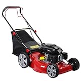 curfair Self Propelled Gas Lawn Mower, 141cc Gas Walk Behind Lawn Mower, Self Propelled Push Lawn Mower 3-in-1 Mulch, Bag, Side Discharge with 7-Position Height & 50L Grass Tank (Red 1)