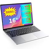 OTVOC Laptop Computer 16 inch, Windows 11, 12th-gen N95, Quad Core, Up to 3.4GHz, 16GB DDR5 RAM, 1TB PCIe NVME SSD, 16" FHD IPS 1920x1200, 2.0MP, 2.4G+5G WiFi, BT 5.0, HDMI, RJ45, Type C, Gray