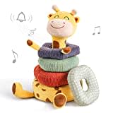 TUMAMA Baby Rattles Plush Toys, Giraffe Stacking Rings Nesting Sorting Baby Toys, Deer Plush Montessori Toy for Infant Toddlers 3 6 9 12 Months Gift