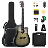 Donner Acoustic Electric Guitar for Beginner Intermediate with Amplifier Capo Strap Pick Tuner， 41 Inch Full Size Acustica Electro Guitarra Kit