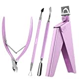 Melodysusie Acrylic Nail Clippers 4 in 1 Set, Adjustable Stainless Steel Nail Clippers for Acrylic Nails Tips, Professional Cuticle Nipper Cutter Cuticle Pusher Remover, Manicure Nail Salon Tool, Pink