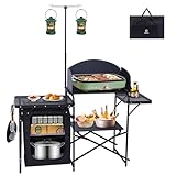 Nice C Camping Kitchen Station, Camping Table, Picnic Table, Grill Table, Folding Table, Upgrade Light Stand and Windshield Cooking Station & Organizers, Carry Bag for Beach, Picnic (Black)