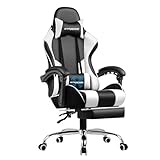 GTRACING Gaming Chair, Computer Chair with Footrest and Lumbar Support, Height Adjustable Gaming Chair with 360°-Swivel Seat and Headrest (White)