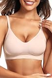 Vertvie Womens Seamless Bra No Underwire Comfort Bras for Women V Neck Wireless Bras Buttery Soft Full Coverage Sport Everyday Bra Push Up Bras Cozy Compression Bralette (Skin,M)