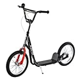 Aosom Youth Scooter Street Kick Scooter for Teens Kids Ride on Toy w/ 16'' Inflatable Wheel Dual Brakes for 5+ Year Old Black