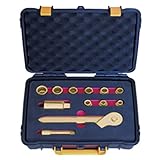 WEDO Aluminum Bronze Non-Sparking Tools Set 13Pics, Spark-free Safety Tools Kit Socket,Spark plug Socket, Ratcher Wrench, Straight Joint, Driver Extension In the Tool Case, DIN Standard