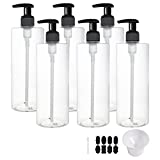 BPFY 6 Pack 16 oz Plastic Pump Dispenser Bottles for Massage Oil, Shampoo, Lotions, Body Wash Pump Bottles, Hand Sanitizer Refillable Containers with Pump, 1 Funnel, 8 Chalk Labels