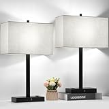 21" Set of 2 Touch Control Table Lamps with 2 USB & AC Outlets, 3-Way Dimmable Modern Nightstand Lamps for Bedroom Living Room Office Reading, White Shade Bedside Lamps, 5000K LED Bulbs Included