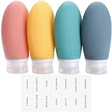 100ml Silicone Travel Bottle, Opret 4 Pack Leak Proof Refillable Squeezable Containers with Lable 3.4oz for Shampoo, Conditioner and Toiletries, BPA Free and TSA Approved