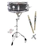 Snare Drum Kit by GRIFFIN | Includes Snare Stand, 2 Pairs of Maple Drum Sticks & Drum Key | 14" x 5.5" Poplar Shell | Percussion Musical Instrument Practice Package for Students & Professionals