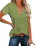 Famulily Women's Casual Short Sleeve V-Neck T-Shirt Tops Women's Casual Tops Loose Blouse Shirts Dark Green XXL