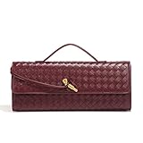 Women's Handmade Woven Evening Bag PU Leather Handbags Shoulder Bag Crossbody Clutch Purse for Women (Burgundy)