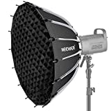 NEEWER 26inch/65cm Parabolic Softbox Quick Set up Quick Folding, with Diffusers/Honeycomb Grid/Bag, Compatible with Aputure 120d Light Dome Godox sl60w NEEWER RGB CB60 and Other Bowens Mount Lights