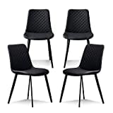 Seonyou Black Dining Chairs Set of 4 for Kitchen Dining Room, Upholstered Leather Mid Century Modern Dining Chair, Heavy-Duty Metal Dining Chairs for Restaurant, Living Room, Waiting Room, Farmhouse