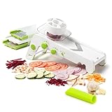 Starfrit Cubing Pro Mandoline Slicer, Dicer - 4 Blades & Graters with Storage Box - Straight & Crinkle V-Blades, Fine & Coarse Graters - 10 Thickness Settings, 3 Julienne Sizes - with Bonus Peeler