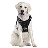 Funfox Dog Harnesses for Large Dogs, No Pull Vest Harness with Handle Easy Control, 2 Clips Anti Pull Adjustable Dog Chest Harness, Harnais Pour Chien Reflective Strips Safe Walking Large Breed Black