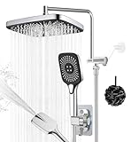 12" Rain Shower Head with Handheld Spray 4 Settings High Pressure Shower Head Rainfall Showerhead with Handheld Sprayer + 12" Shower Head Extension Arm,79" Shower Hose, 12" x 8" Rectangle Shower Heads