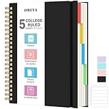 5 Subject Notebooks College Ruled, Spiral Lined Notebook with Removable Dividers, 300 Pages 100GSM Thick Spiral Writing Journal for Women & Men, Large A5 Notebooks for Work, School Supplies, 6" x 8"