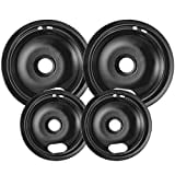 HYGINIC 4 Pack Black Drip Pans, Compatible with Whirpool Kenmore Frigirate Stove Top Drip Bowls. Include 2 Pcs 6'' Range Replacement Drip Pans and 2 Pcs 8 '' Cooktop Drip Pans