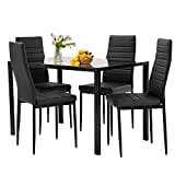 FDW Dining Table Set Glass Dining Room Table Set for Small Spaces Kitchen Table and Chairs for 4 Table with Chairs Home Furniture Rectangular Modern (Black)