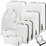 Compression Packing Cubes, Lumesner 8 Set Travel Packing Cubes for Carry on Suitcases, Compression Suitcase Organizers Bag Set & Travel Cubes (8-Piece, White)