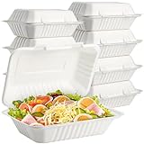 Elsjoy 90 Pack Disposable Clamshell To Go Containers, 9"x 6" Single Compartment Take Out Food Containers, Compostable Hinged Container Takeaway Lunch Box for Restaurant, Party, Microwave Safe