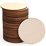 Foraineam 100 Pieces 4 Inch Unfinished Wood Circle Cutouts Round Natural Wooden Craft Circles Slices for Wooden Coasters, DIY Crafts, Painting, Writing, Engraving and Home Decoration