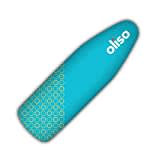 OLISO Ironing Board Cover, durable 100% cotton lined with a professional grade felt pad. Fits standard 137 cm x 38 cm boards, a wide elastic edge, and two adjustable straps for a secure, smooth fit (Turquoise/Yellow)