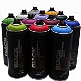 Montana BLACK 400ml Popular Colors Set of 12 Graffiti Street Art Mural Spray Paint