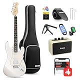 Donner Electric Guitar, DST-152W 39" Electric Guitar Starter Kit HSS Pickup Coil Split, with Amp, Bag, Accessories, Polar White