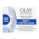 Olay Daily Facials, Deeply Purifying Clean, 5 in 1 Cleansing Wipes with Power of a Makeup Remover, Scrub, Toner, Mask and Cleanser, 66 Count